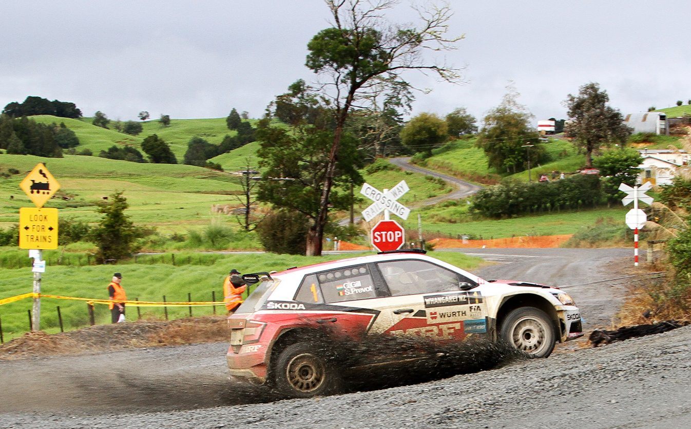 Gaurav Gill Skoda R5 spec sideways at 2017 Rally Whangarei - Asia Pacific Rally Championship 