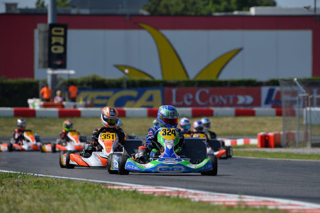Daniel Bray (#324) competing at the second round of the 2018 European Championship – KZ2 at Lonato in Italy last year