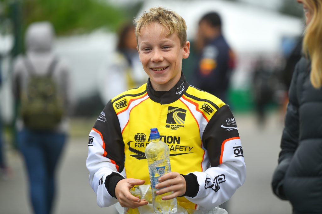 Jacob Douglas in the pits and on track (#532) at the first round of the 2019 FIA Karting Academy Trophy Series at Wackersdorf in Germany over the weekend.