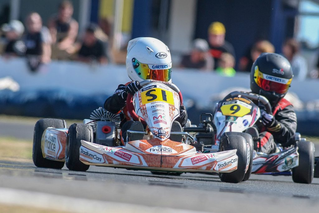 Drivers to look out for at the 2019 HighRev Sunbelts Sprint Championships event in Blenheim and Nelson this weekend include Louis Sharp (#SI) from Christchurch in Vortex Mini ROK