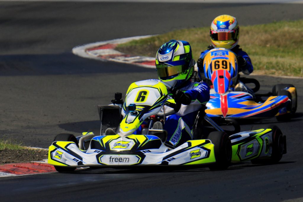 Rianna O’Meara-Hunt from Wellington (#6 Rotax Light) and Fynn Osborne (#69 Rotax Light) from Hamilton