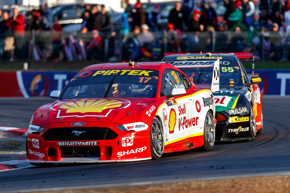 Scott McLaughlin ahead of Chaz Mostert