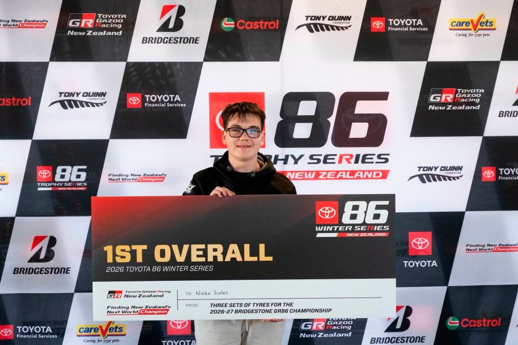 Nieko Scoles after winning the 2026 Toyota Winter Series title at Manfeild Circuit Chris Amon in Feilding photo Bruce Jenkins